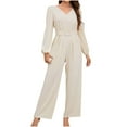thumbnail image 2 of Aloohaidyvio Women's Elegant V Neck Jumpsuit Casual Straight Trousers Business Romper Formal Jumpsuit Beige M, 2 of 6