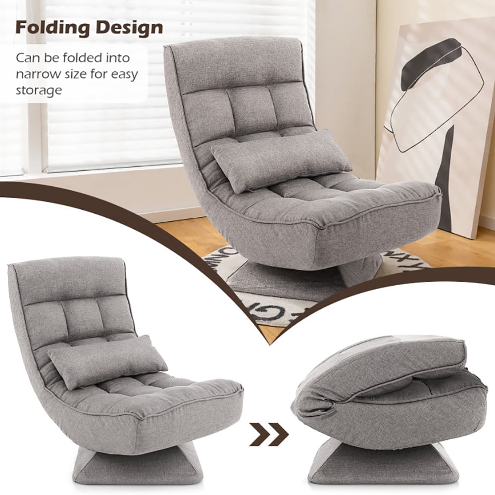 Finihen Swivel Floor Chair, 5-Level Adjustable 360° Swivel Floor Chair with Massage Pillow, Recliner Chair for Relaxing Reading Gaming TV Watching, Gray
