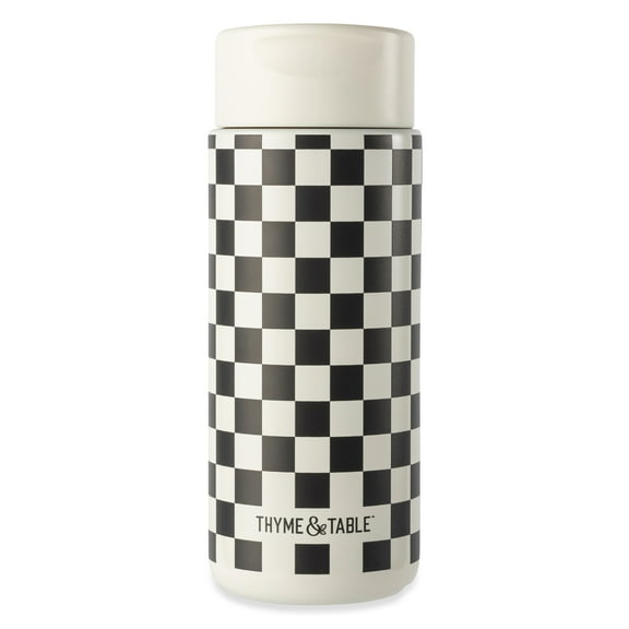 Thyme & Table 22 fl oz Stainless Steel Coffee Tumbler, Cream & Black Check