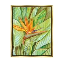 Stupell Industries Bird of Paradise Flower Leaf Petals Blooming Painting Metallic Gold Floating Framed Canvas Print Wall Art, Design by Elvira Errico