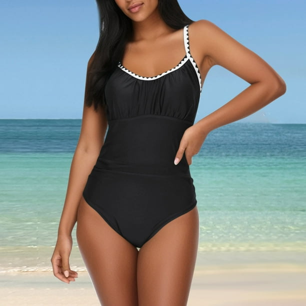 Trajes de baño de una pieza para mujer Traje de baño de una pieza de color sólido para mujer Traje de baño Bikini con tirantes Traje de baño para mujer