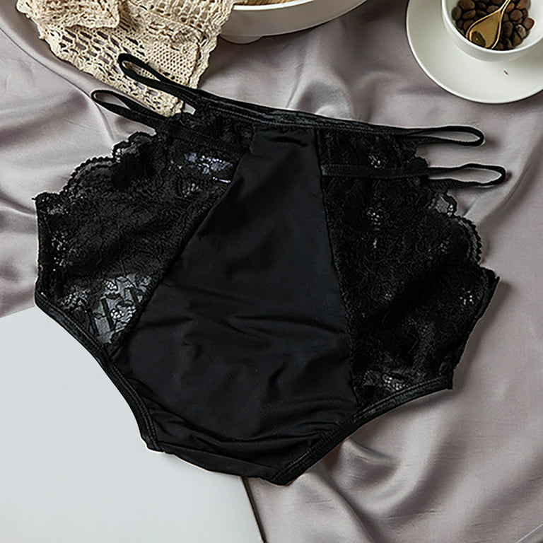 nsendm Women Crotch Panties Floral Lace Midnight Briefs Strappy Bow Tie  Leather Lingerie for Women plus Size Underwear Black Medium