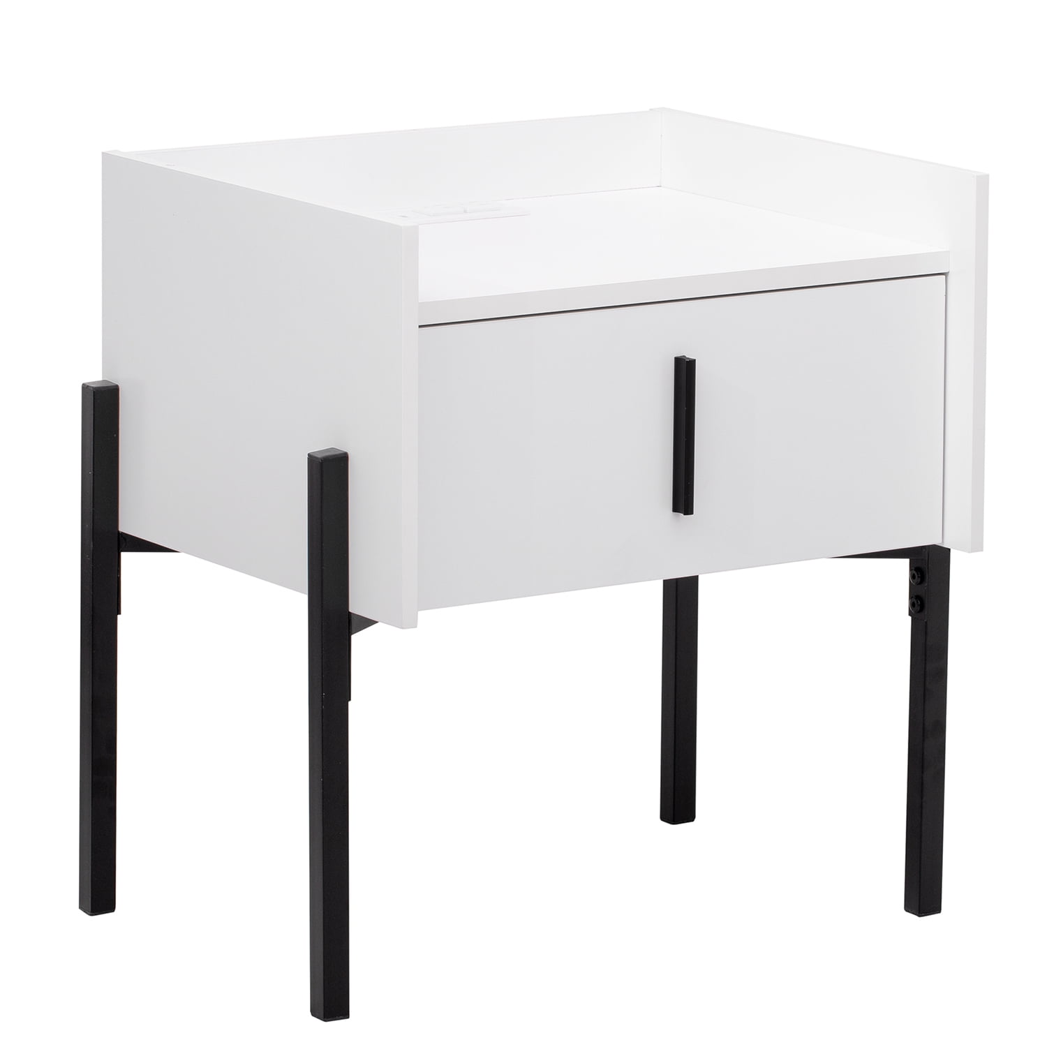 Kadyn Modern Nightstand with Drawer, Bedside Table with USB Charging Ports, Storage End Table for Living Room and Bedroom, White
