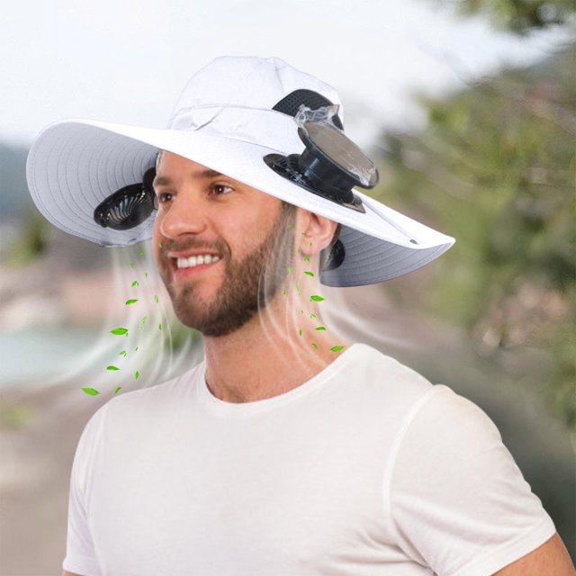 Sombrero de pesca al aire libre Solar Fan para hombre | Gorra de protección solar de ala ancha con ventiladores ajustables de 3 velocidades incorporados | Energía solar y USB recargable | Malla