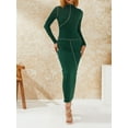 thumbnail image 3 of hirigin Women's 2 Piece Fall Outfits, Long Sleeve Mock Neck Stitching Tops + Midi Skirt Set, 3 of 9