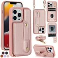 thumbnail image 2 of Faux Leather Phone Case For IPhone 15/14/13/12/11/ Pro Max XS Max XR 15/14/7/8 Plus SE With Holder Wrist Long Lanyard Wallet Card Bag Crossbody Shockproof Protective Cover, 2 of 5