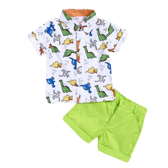 EnJoCho Baby Boy Easter Outfit Dinosaur Bunny Short Sleeve Gentleman Button Down Shirts Solid Shorts 2pcs Toddler Boys Suit (3-4 Years,Green)