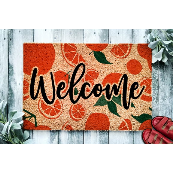 Welcome Oranges Doormat | Citrus Theme Mat | Housewarming Gift | Custom Doormat Closing Gift | Welcome Doormat | Front Door Home Door Mat