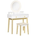 thumbnail image 1 of HOMCOM Ensemble de Coiffeuse avec Miroir LED, Tabouret et 4 Tiroirs Bureau de Maquillage, 1 of 10