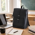thumbnail image 4 of Vintage PU Leather Backpack for Men Women, Retro British Style School Bag with 15.6 Inch Laptop Compartment, Large Capacity Waterproof Travel Daypack with Flap & Buckle Closure, Brown/Black, 4 of 5