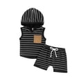 thumbnail image 2 of PaerPade 2PCS Kid Baby Boys Summer Clothes Set Sleeveless Hooded Striped Print Vest Tops + Summer Casual Drawstring Short Pants 0-24 Months 2T 3T, 2 of 9
