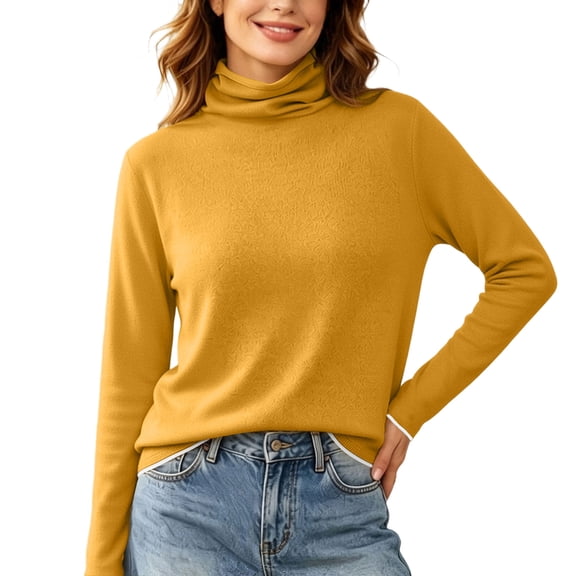 XuJwPNcy Turtleneck Tops for Women Soft Basic Long Sleeve Pullover Casual Comfortable Outfits Ladies Fall Winter Clothes