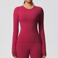 thumbnail image 5 of Htigea Crew Neck Long Sleeve Tops for Women Quick Dry Tshirt Undershirt | Soft Comfy, Slim Fit, Workout Yoga Gym Tees Red S, 5 of 9
