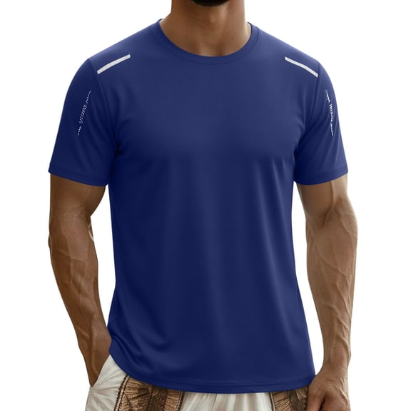 GUZOM Mens Breathable Mesh Gym Shirt Quick Dry Nylon Spandex 4-Way Stretch Moisture Wicking Reflective Training Navy,Size XL