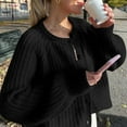 thumbnail image 4 of DHFJKG Women's Cable Knit Cardigan Sweater Crewneck Long Sleeve Button Up Cardigans Solid Color Loose Fit Layering Top Soft Outerwear, 4 of 6