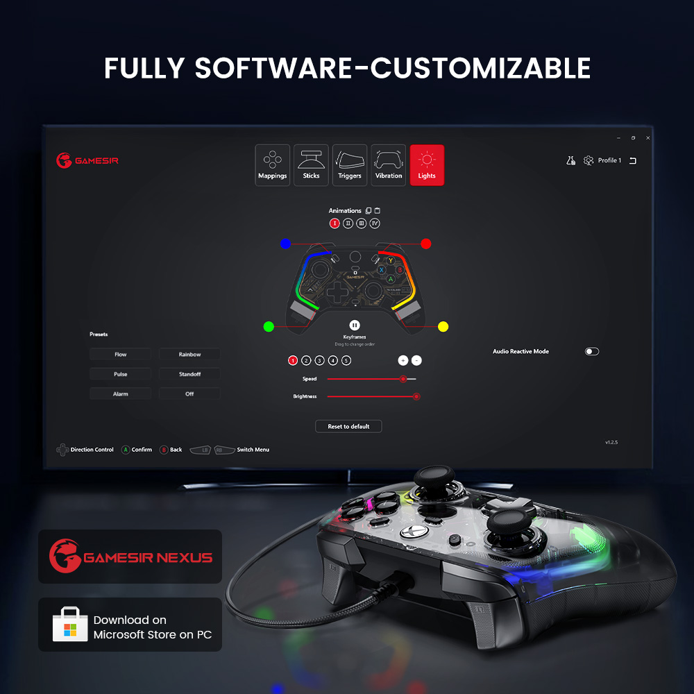 Control con Cable GameSir Kaleid para Xbox Series X|S, Xbox One, Windows 10/11 y Steam, Gamepad Plug and Play, Control de Videojuegos Transparente con Joysticks Hall Effect/Gatillos Hall 3
