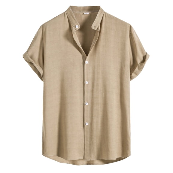 Noarlalf Mens Shirts, Shirts for Men Men's Solid Button Down Shirt Short Sleeve Beach Shirt Mens Casual Button Down Shirts Brown L