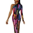 thumbnail image 3 of Multicolored watercolor stripes pattern Half Dleeve Split Dress Aesthetic clothing elegant dresses plus sizes dresses for prom, 3 of 6