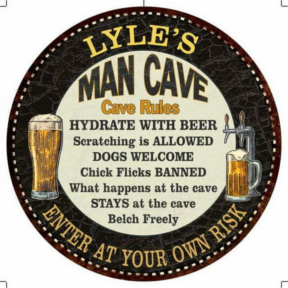 LYLE'S Man Cave Rules 14" Round Metal Sign Garage Bar Decor 100140010086