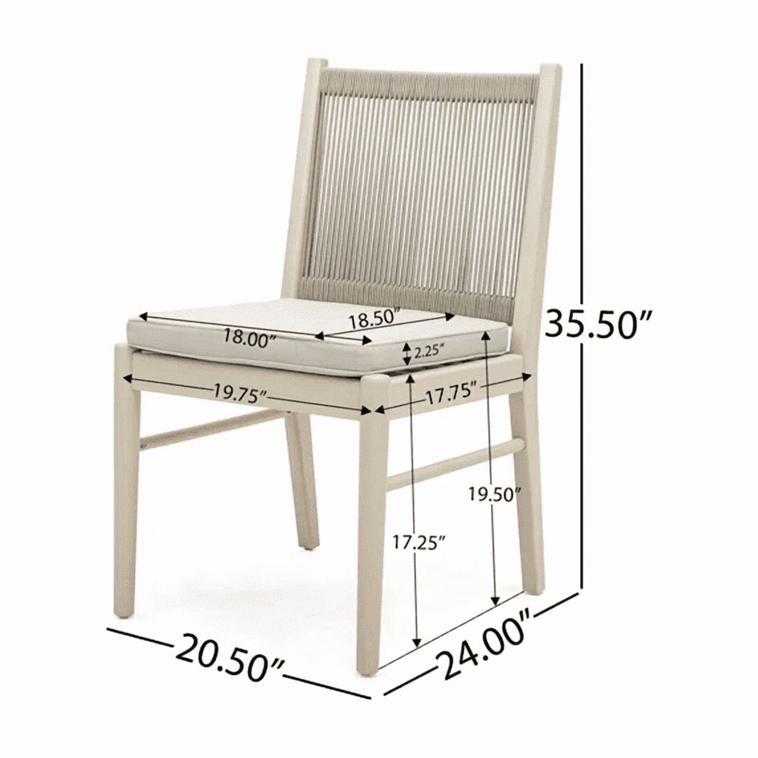 Outdoor Dining Chair Set of 2, Acacia Wood Frame with Round Rope Decoration for Patio Garden, Natural