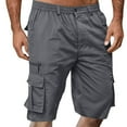 thumbnail image 2 of Dwellite Cargo Shorts Men Baggy Casual Summer Knee Length Bermuda Shorts Elastic Waist Big and Tall Multi Pocket Hiking Pants Dark Gray 2XL, 2 of 6