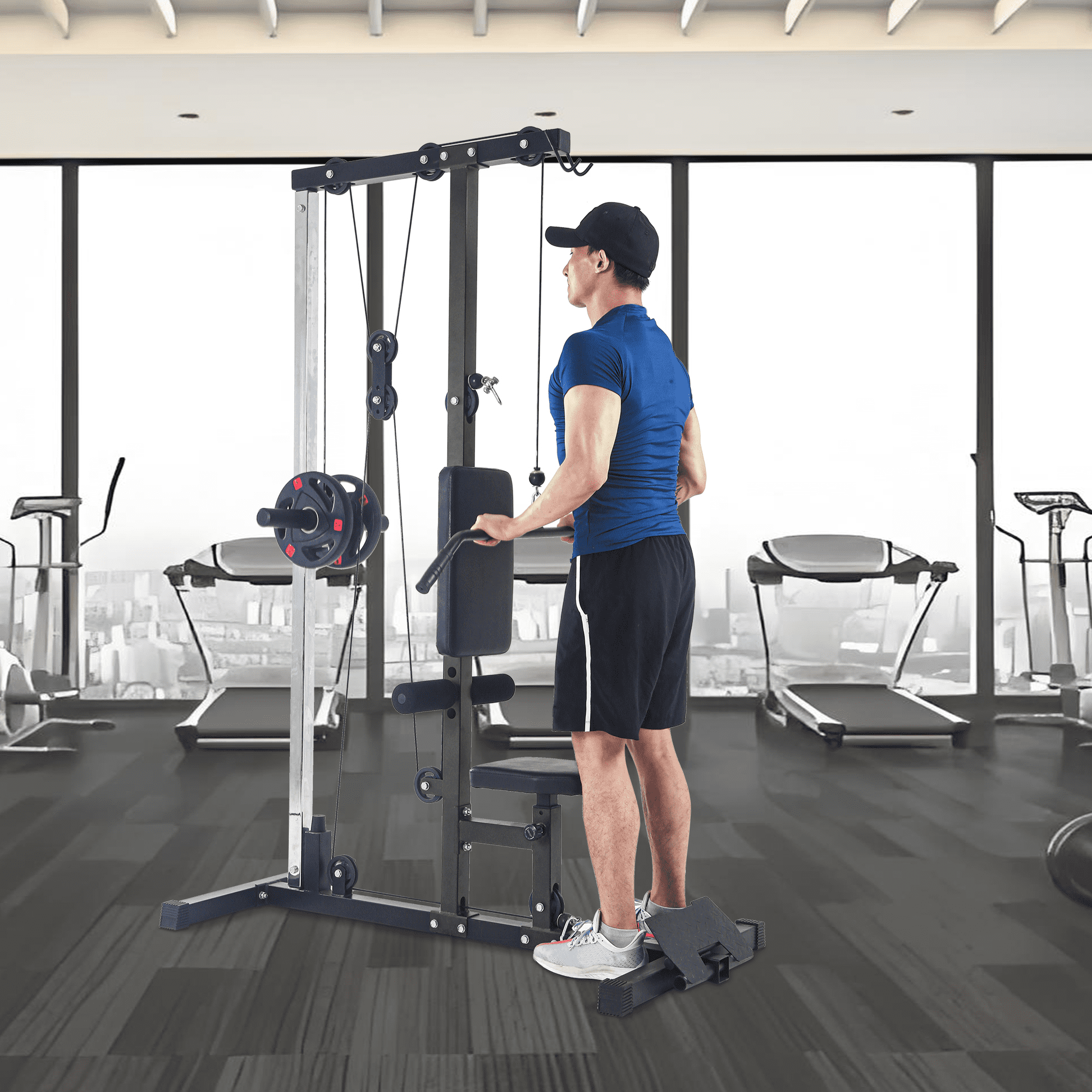 Multi-Functional Lat Pulldown Machine Home Gym Cable System with High & Low Pulley Adjustable Seat 400-500LB Capacity Full Body Strength Training Equipment