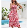 thumbnail image 2 of SWSMCLT Women's Long Dress Printed Casual Ruched Summer Dresses Elegant Floral Chiffon Mid Calf Holiday Sundress Red Small, 2 of 4
