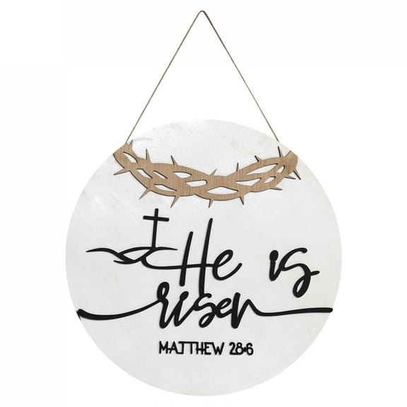 Bouanq 11.8 Inch Easter Wreath for Front Door - He is Risen Door Sign Wreath Wooden Easter Religious Sign for Wall Home Hanging Decoration for Wall Door Home Spring Easter Decorations