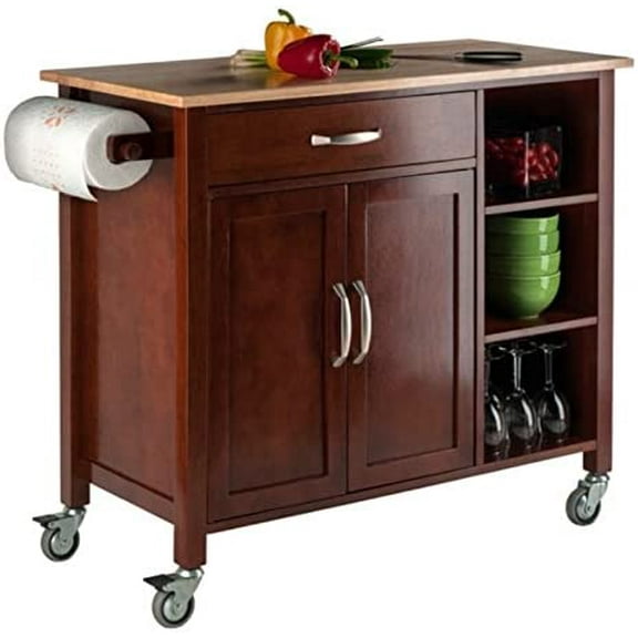 Ergode Mabel Utility Kitchen Cart, Natural & Walnut