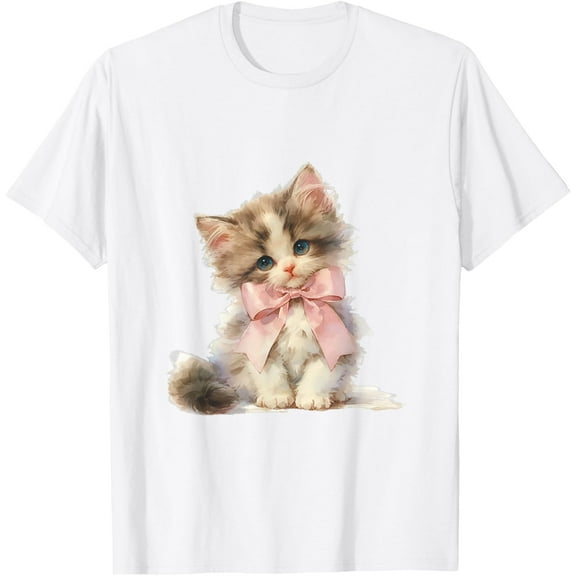 Coquette Bow Simple Pink Cute Girl Kitten Cat Bow Girly Y2K T-Shirt