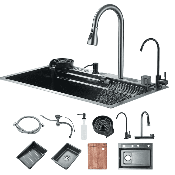 Stainless steel kitchen sink built-in sink sink waterfall sink kitchen faucet sink