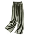 thumbnail image 4 of Womens Silk High Waist Casual Pants Flowy Wide Leg Trousers with Tapered Fit Comfortable Loungewear Full Length Army Green L, 4 of 4