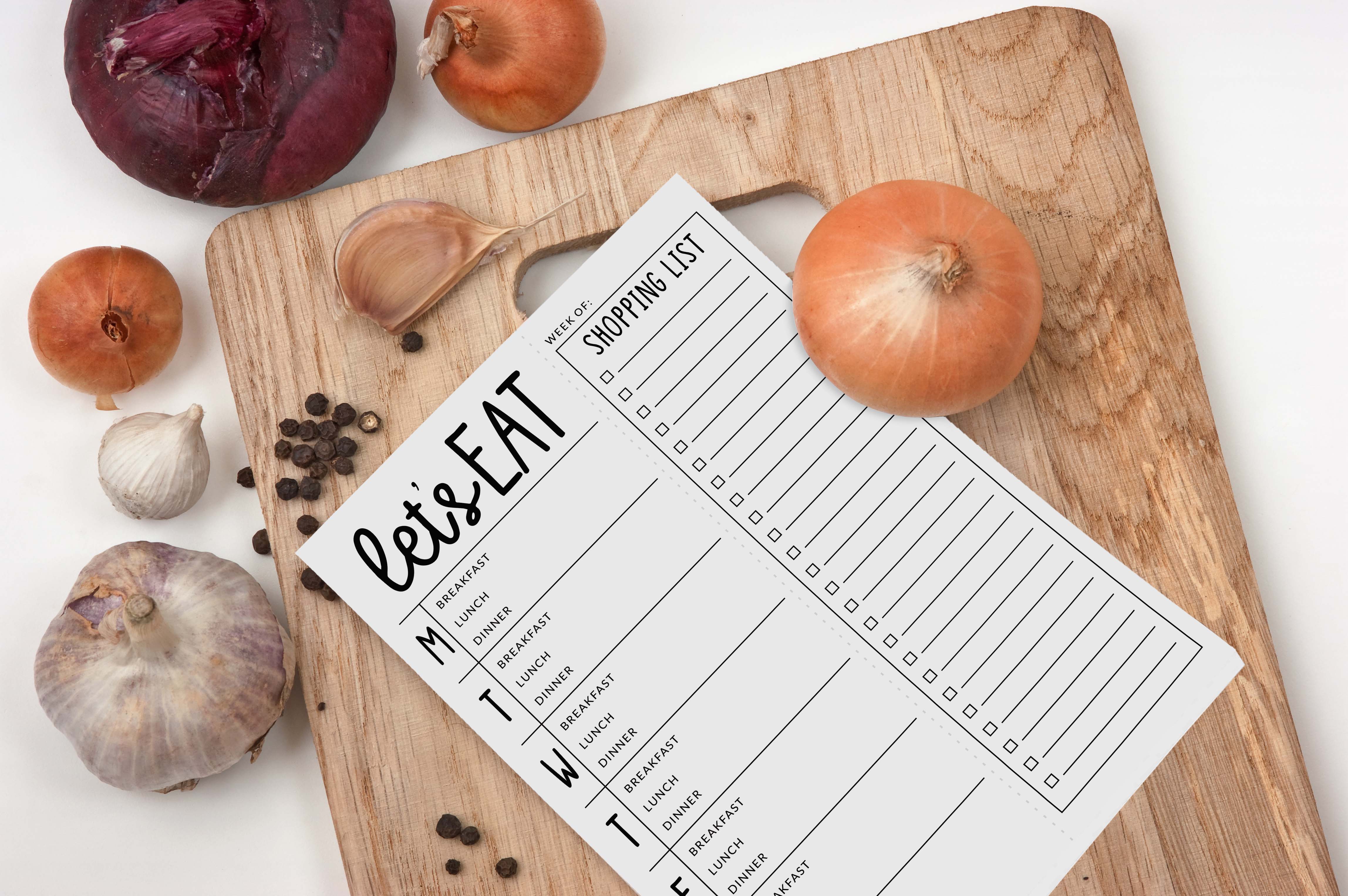 Inkdotpot Weekly Meal Planner Notepad 7"x10 , "Lets Eat" Magnetic Meal Planning Pad with Tear Off Grocery Shopping List for Fridge- Kitchen & Home - 54 Sheets -DG