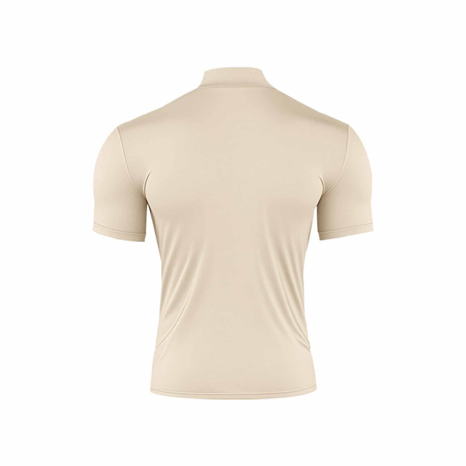Dolkfu Mock Neck Men Shirt Short Sleeve Athletic Beige T Shirt