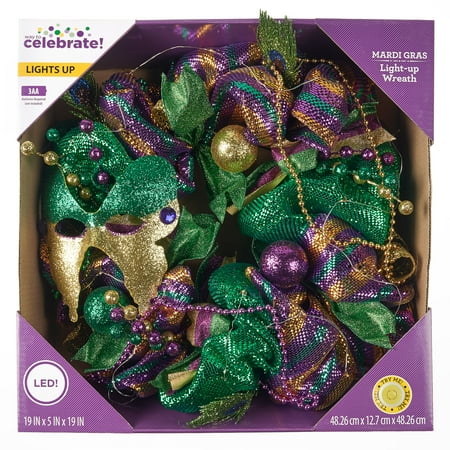Way To Celebrate Mardi Gras Light-Up Wreath