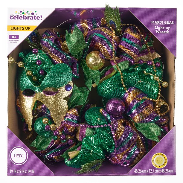 Way To Celebrate Mardi Gras LightUp Wreath
