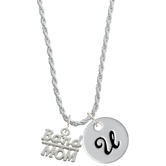 Delight Jewelry Silvertone Band Mom Silvertone Script Initial Disc - U - Charm Necklace, 20" 3"