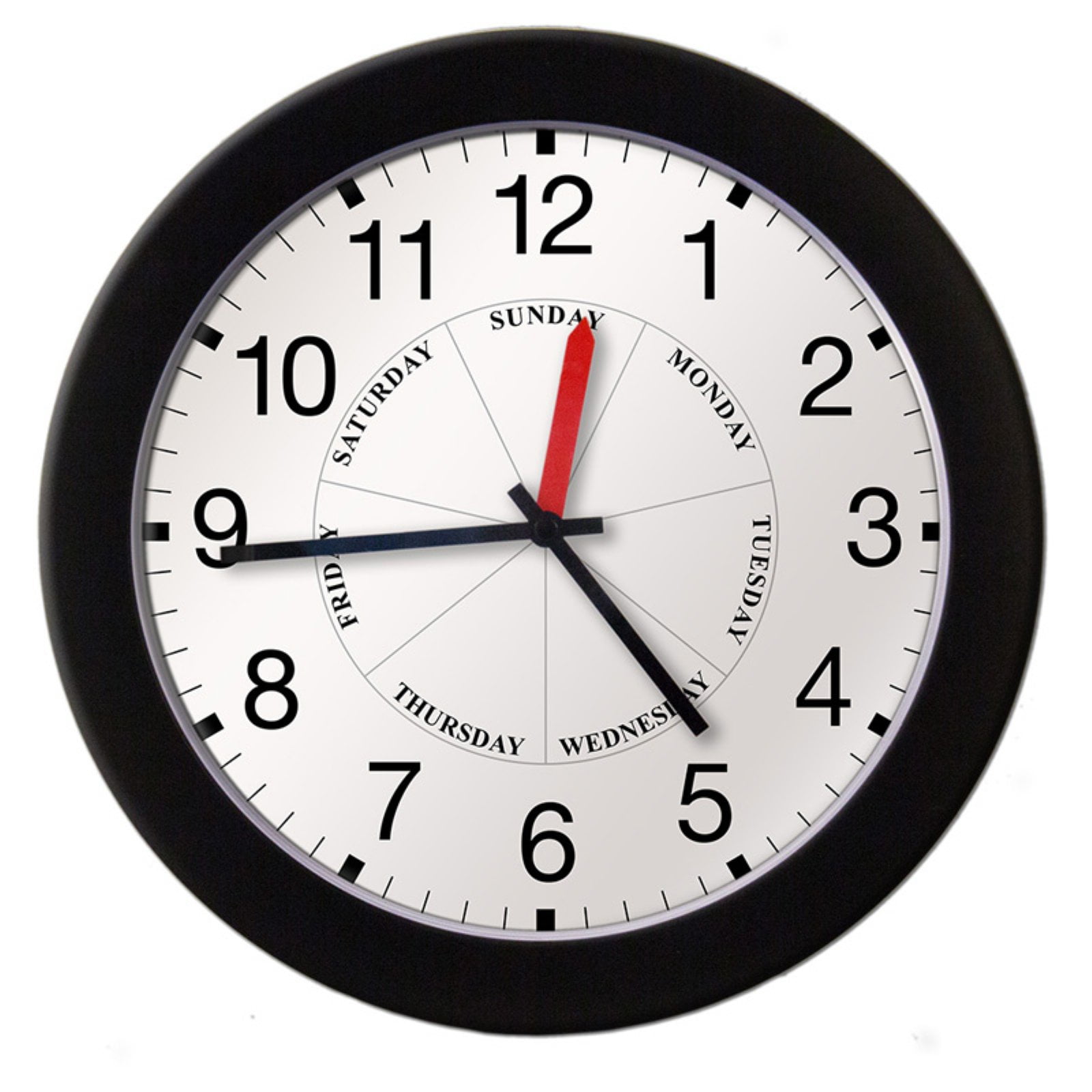 DayClocks Time & DayoftheWeek Wall Clock with 12" Modern Black Frame