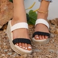 thumbnail image 2 of Espadrilles for Women Braided Band Open Toe Wedge Sandals Comfy Footbed Slip on Backless Platform Heels Summer Slides White Size 8, 2 of 7