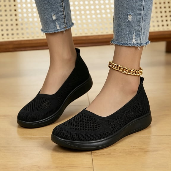 Willtoo Orthopedic Womens Square Toe Slip‑On Casual Flats Breathable Knit Mesh Upper Walking Shoes Lightweight Platform Sole Sneakers