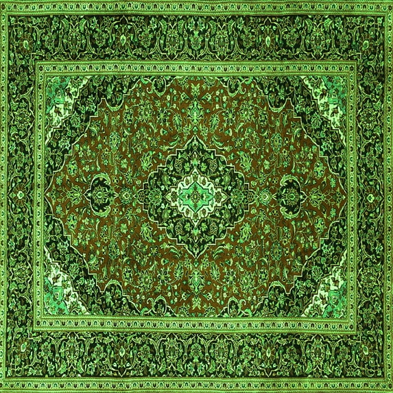 Ahgly Company Indoor Square Medallion Green Traditional Area Rugs, 4' Square
