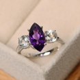 thumbnail image 1 of Purple Amethyst ring, marquise cut amethyst , engagement ring Three Stone Ring, 1 of 4