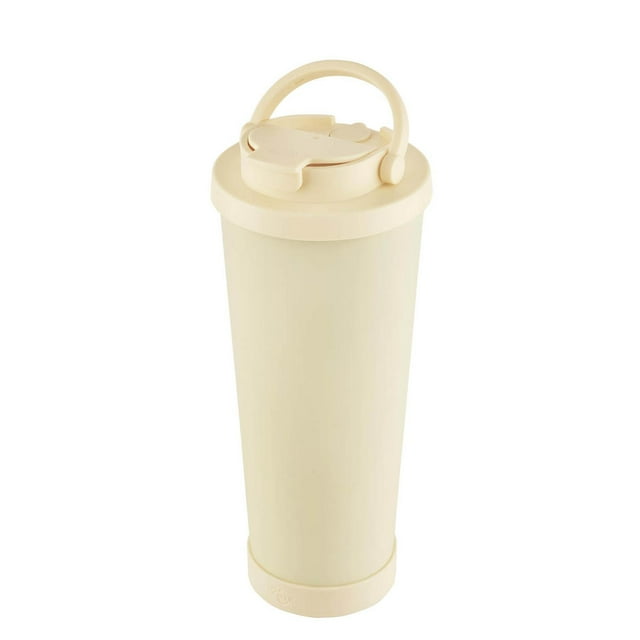 Termo de acero inoxidable con tapa versátil y popote-vier beige 10 x 24.5