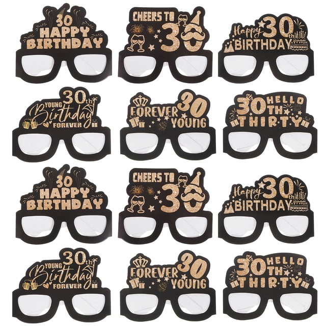 12 piezas de decoraciones de cumpleaños, gafas de fiesta, gafas de cumpleaños, gafas de papel, accesorios
