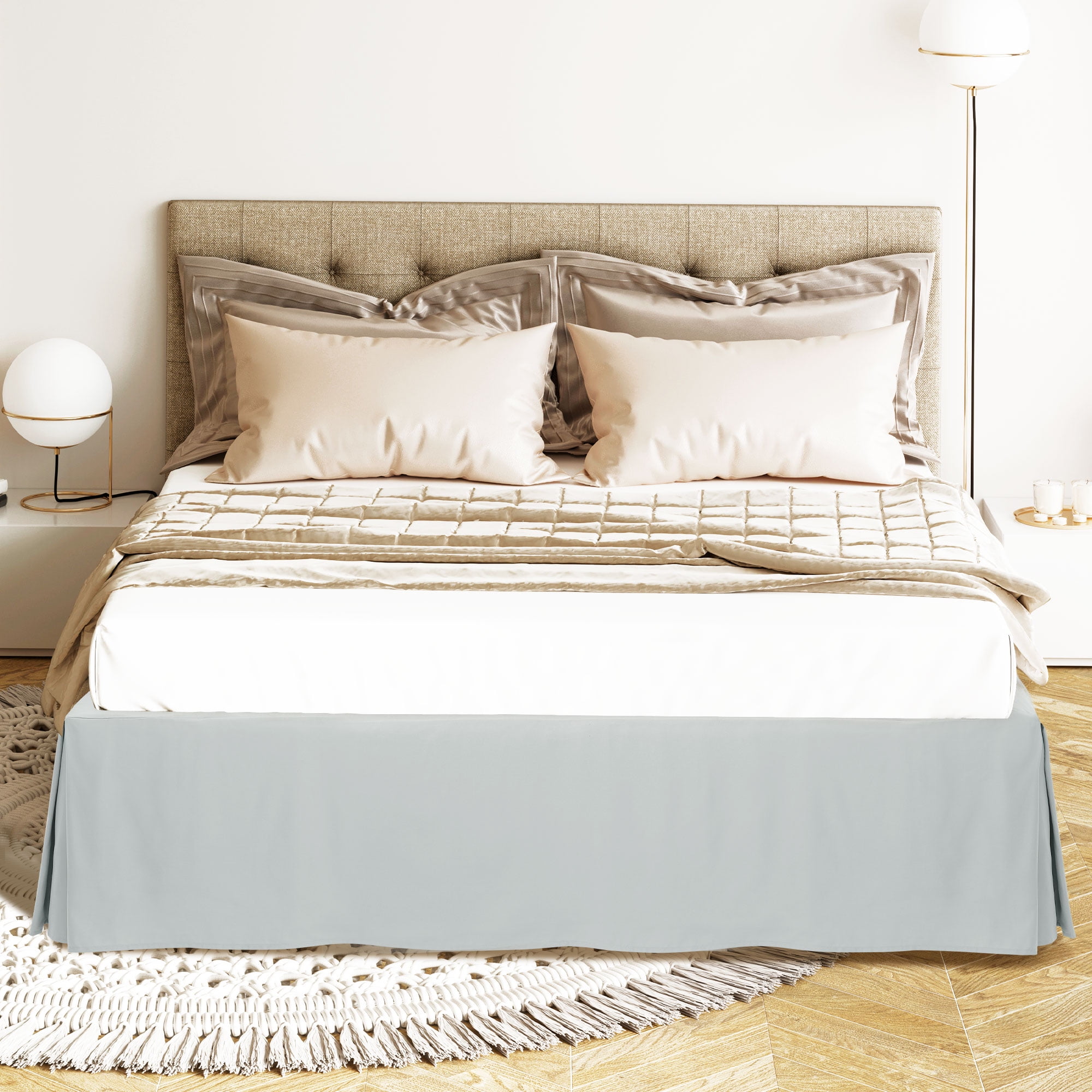 PiccoCasa Microfiber Bed Skirt 16" Drop Pleated Tailored Styling Ruffled, Queen Light Gray