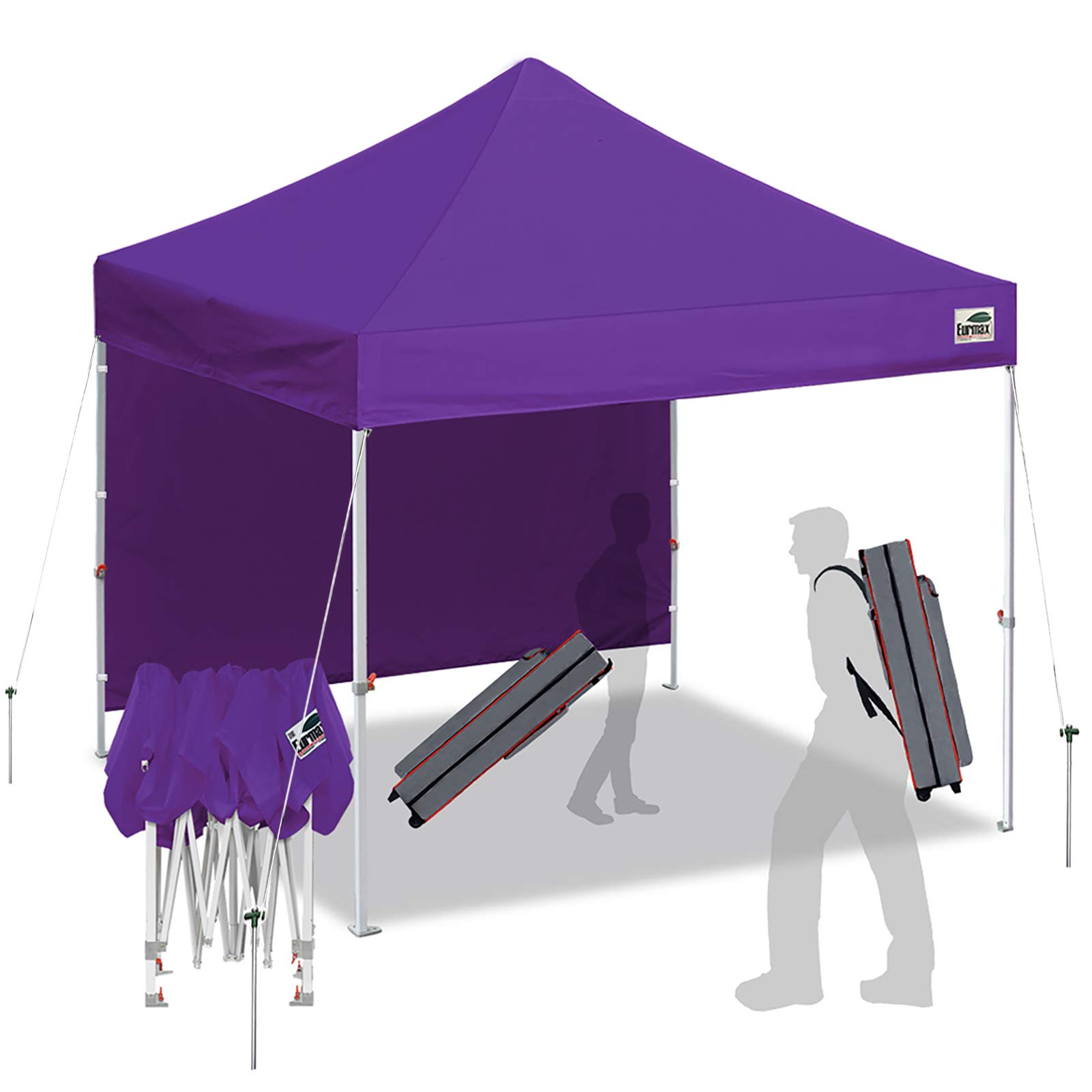 Eurmax Smart 10'x10' Pop up Canopy Tent Outdoor Festival Tailgate Event Vendor Craft Show Canopy Instant Shelter with 1 Removable Sunwall and Backpack Roller Bag Bonus 4X Stakes - image 1 of 3