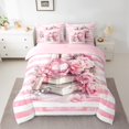 thumbnail image 2 of Manfei Romantic Flower Rose 7-Piece Twin Bedding Sets,Chic Women Perfume Bedding Comforter Set,Pink White Stripes Line Sheet Sets For Girl,Luxury Bedroom Decor Reversible, 2 of 8