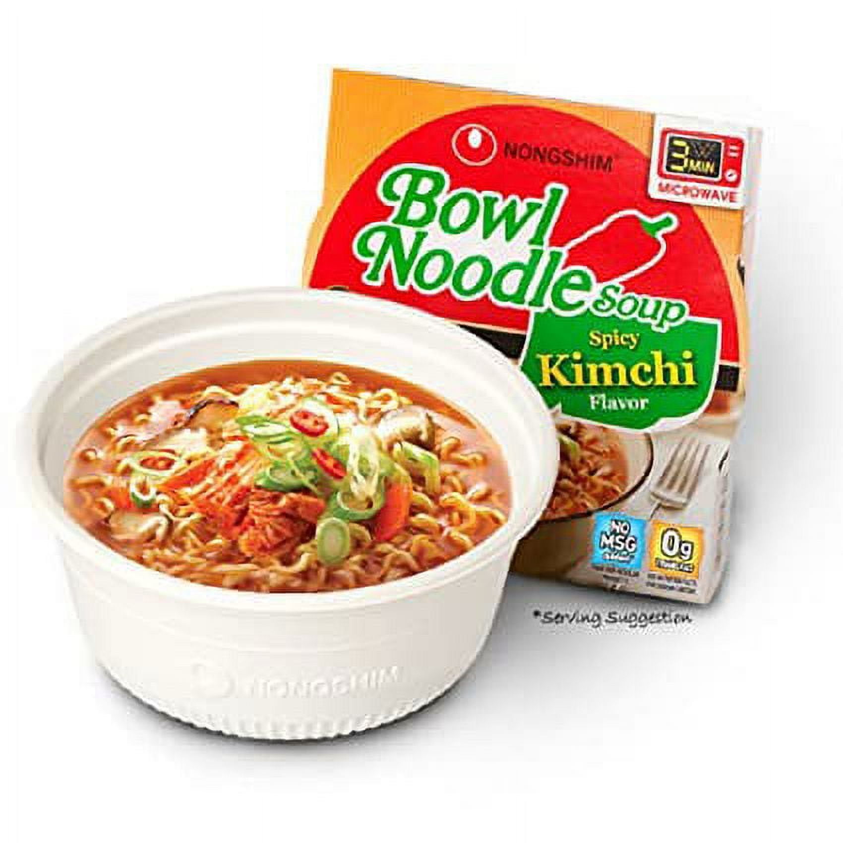 (6 pack) Nongshim Bowl Noodle Spicy Kimchi Ramyun Ramen Noodle Soup Bowl, 3.03oz X 1 Count, Shelf-Stable