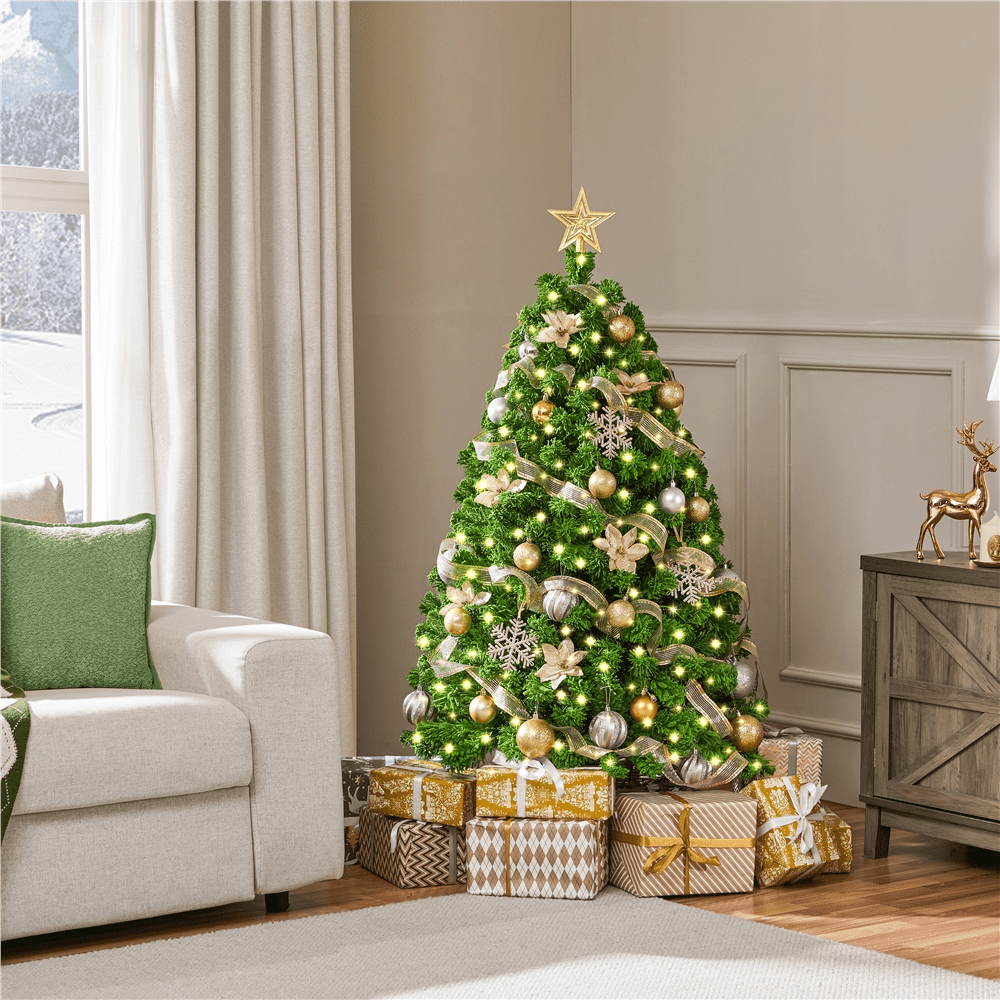 Alden Design 4.5 FT Pre-lit Snow Flocked Christmas Tree with 100 Lights, Pure Green