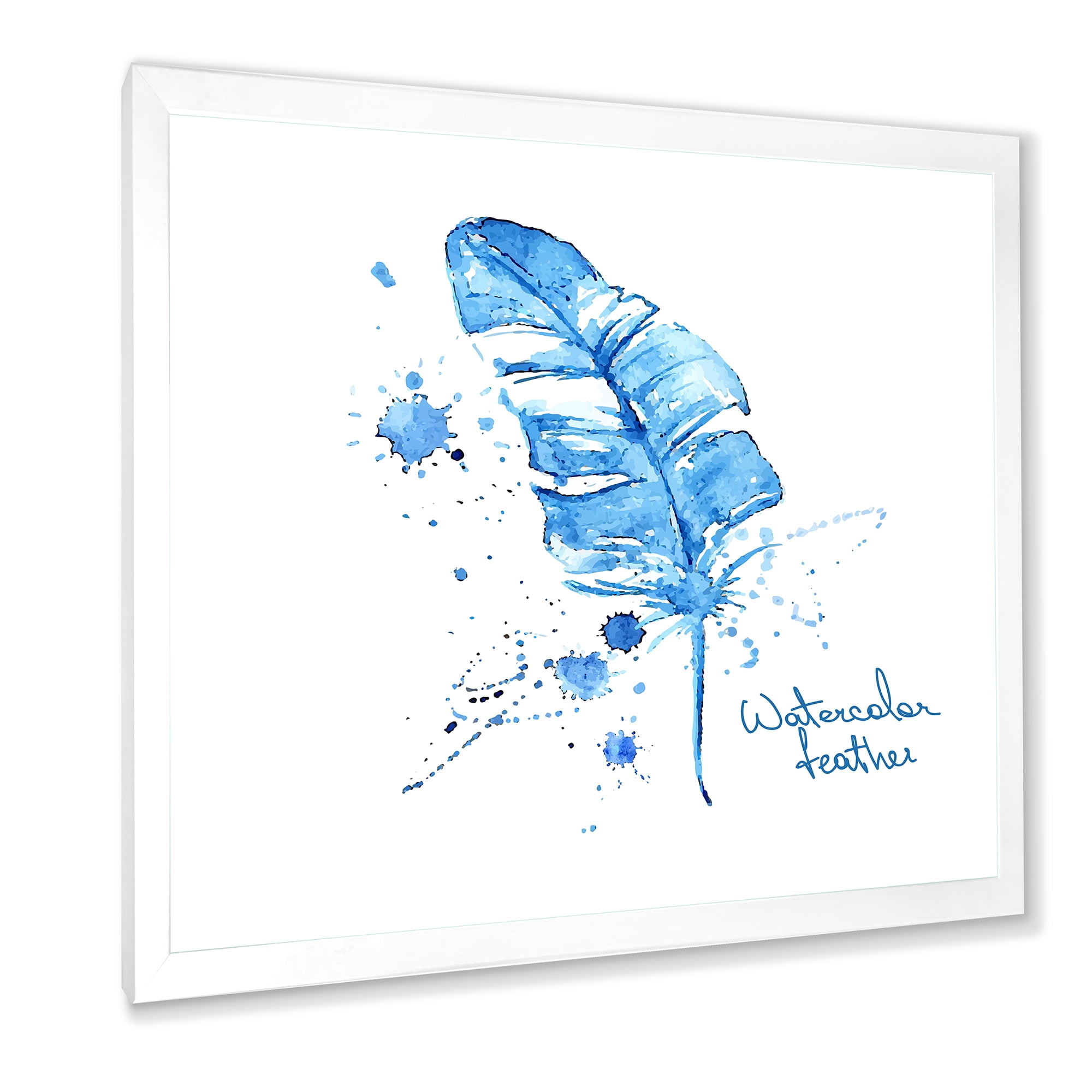 Designart 'Ethnic Blue Feather On White' Bohemian & Eclectic Framed Art Print
